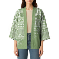 Fiji Marau na Kerisimasi Kimono Sage Green Tagimoucia Tapa Masi Tribal LT9 - Polynesian Pride
