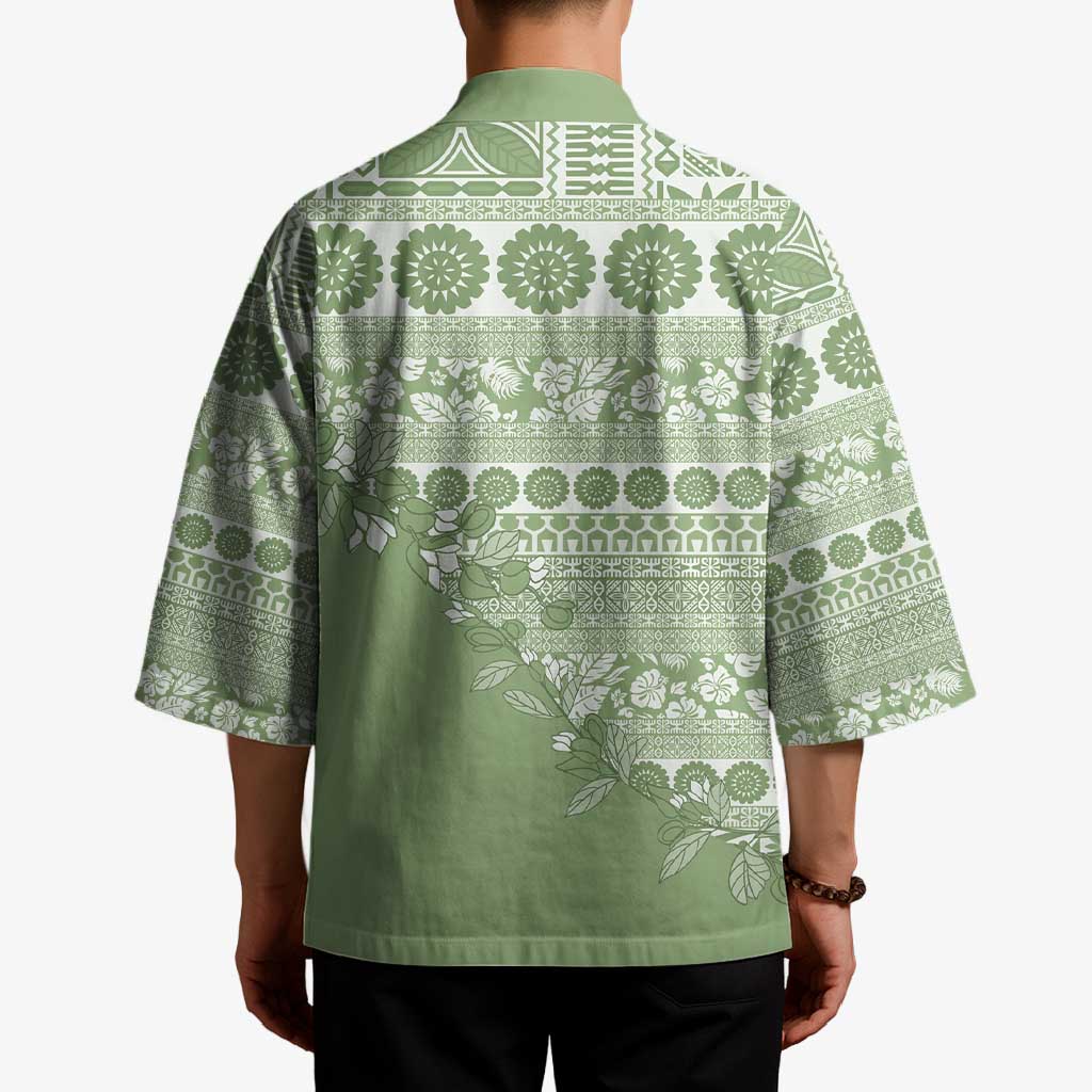Fiji Marau na Kerisimasi Kimono Sage Green Tagimoucia Tapa Masi Tribal LT9 - Polynesian Pride