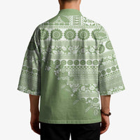 Fiji Marau na Kerisimasi Kimono Sage Green Tagimoucia Tapa Masi Tribal LT9 - Polynesian Pride