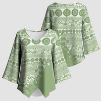 Fiji Marau na Kerisimasi Kimono Sleeve Blouse Sage Green Tagimoucia Tapa Masi Tribal LT9 - Polynesian Pride