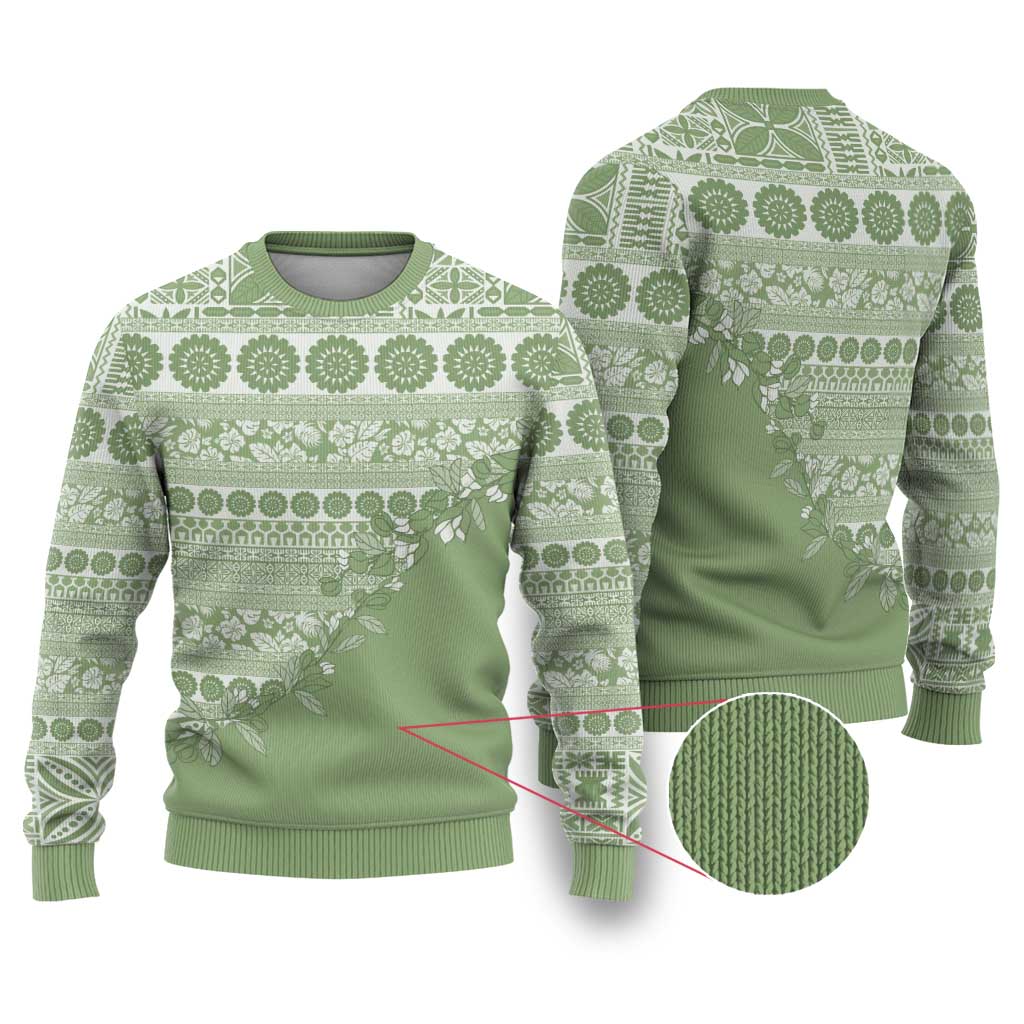 Fiji Marau na Kerisimasi Ugly Christmas Sweater Sage Green Tagimoucia Tapa Masi Tribal LT9 Green - Polynesian Pride
