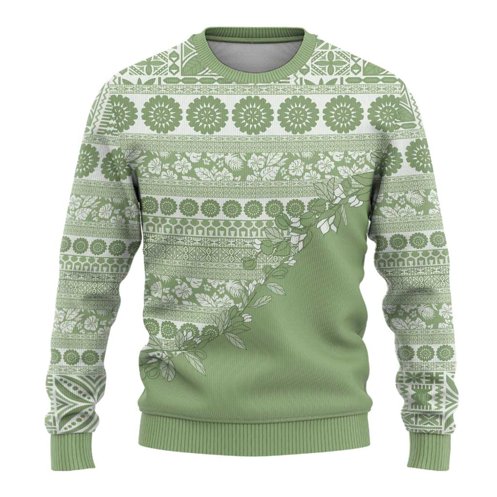 Fiji Marau na Kerisimasi Ugly Christmas Sweater Sage Green Tagimoucia Tapa Masi Tribal LT9 - Polynesian Pride