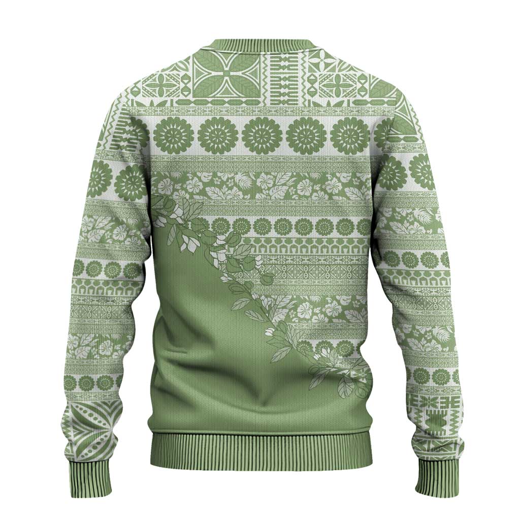 Fiji Marau na Kerisimasi Ugly Christmas Sweater Sage Green Tagimoucia Tapa Masi Tribal LT9 - Polynesian Pride