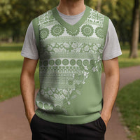 Fiji Marau na Kerisimasi Christmas Knitted V-Neck Vest Sage Green Tagimoucia Tapa Masi Tribal LT9 - Polynesian Pride