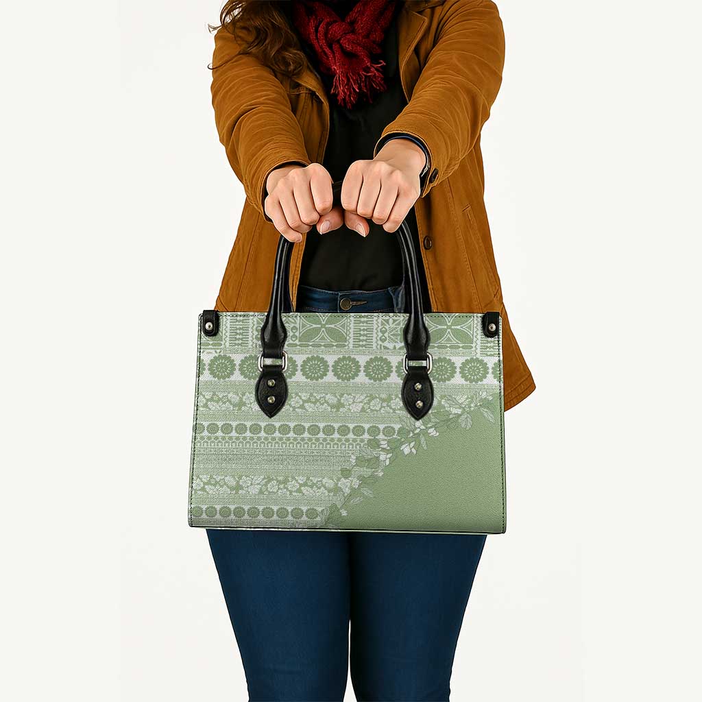Fiji Marau na Kerisimasi Leather Bag Sage Green Tagimoucia Tapa Masi Tribal LT9 - Polynesian Pride