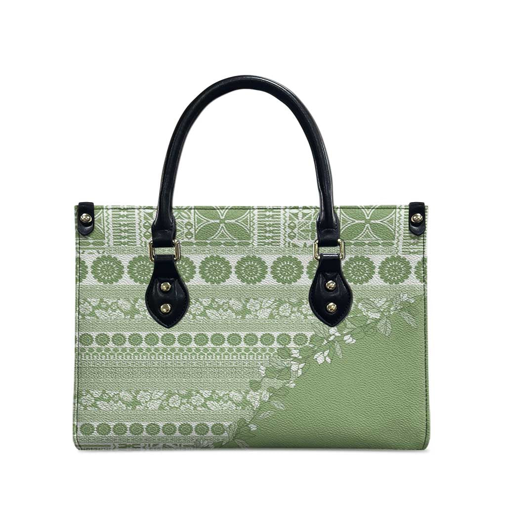 Fiji Marau na Kerisimasi Leather Bag Sage Green Tagimoucia Tapa Masi Tribal LT9 - Polynesian Pride