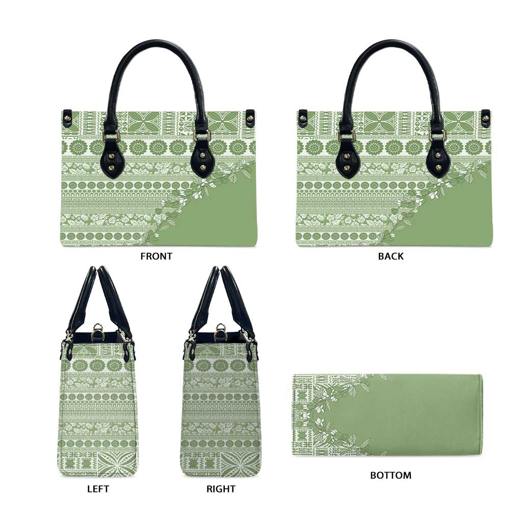 Fiji Marau na Kerisimasi Leather Bag Sage Green Tagimoucia Tapa Masi Tribal LT9 - Polynesian Pride
