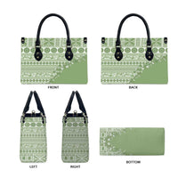 Fiji Marau na Kerisimasi Leather Bag Sage Green Tagimoucia Tapa Masi Tribal LT9 - Polynesian Pride