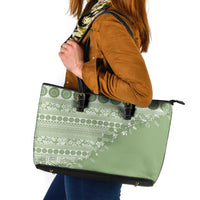 Fiji Marau na Kerisimasi Leather Tote Bag Sage Green Tagimoucia Tapa Masi Tribal LT9 Green - Polynesian Pride