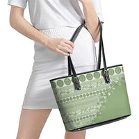 Fiji Marau na Kerisimasi Leather Tote Bag Sage Green Tagimoucia Tapa Masi Tribal LT9 - Polynesian Pride
