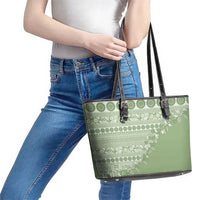 Fiji Marau na Kerisimasi Leather Tote Bag Sage Green Tagimoucia Tapa Masi Tribal LT9 - Polynesian Pride