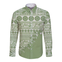 Fiji Marau na Kerisimasi Long Sleeve Button Shirt Sage Green Tagimoucia Tapa Masi Tribal LT9 Unisex Green - Polynesian Pride