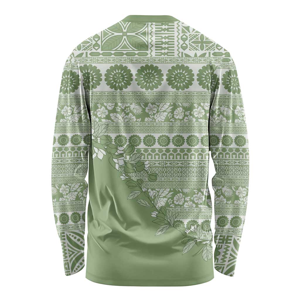 Fiji Marau na Kerisimasi Long Sleeve Shirt Sage Green Tagimoucia Tapa Masi Tribal LT9 - Polynesian Pride
