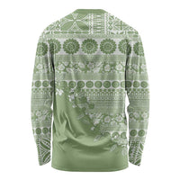 Fiji Marau na Kerisimasi Long Sleeve Shirt Sage Green Tagimoucia Tapa Masi Tribal LT9 - Polynesian Pride