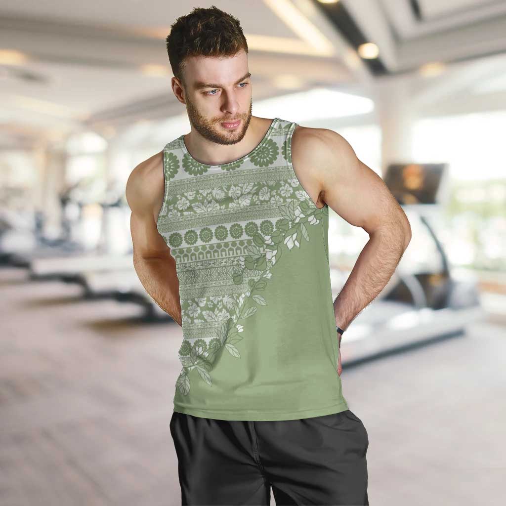 Fiji Marau na Kerisimasi Men Tank Top Sage Green Tagimoucia Tapa Masi Tribal LT9 Green - Polynesian Pride