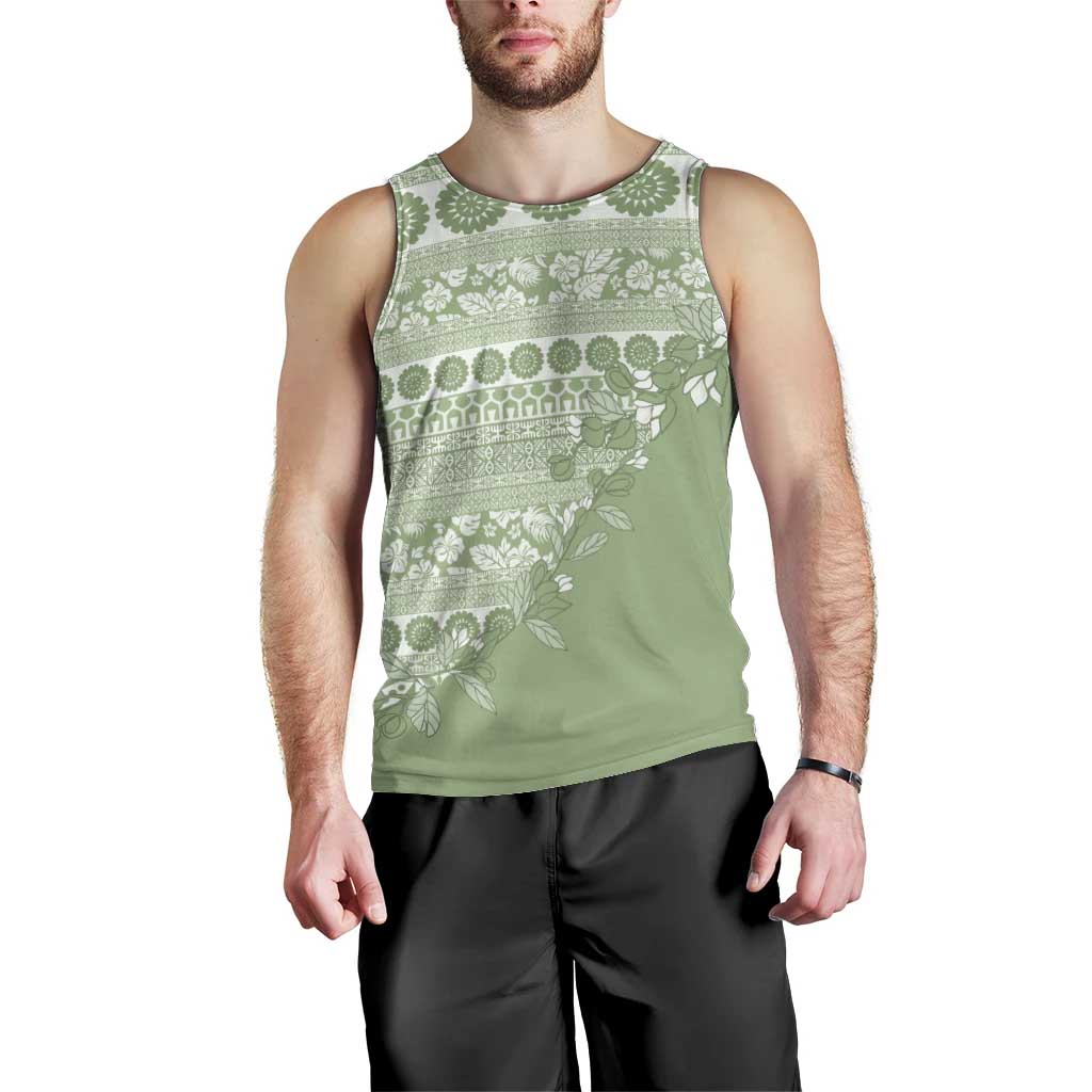 Fiji Marau na Kerisimasi Men Tank Top Sage Green Tagimoucia Tapa Masi Tribal LT9 - Polynesian Pride