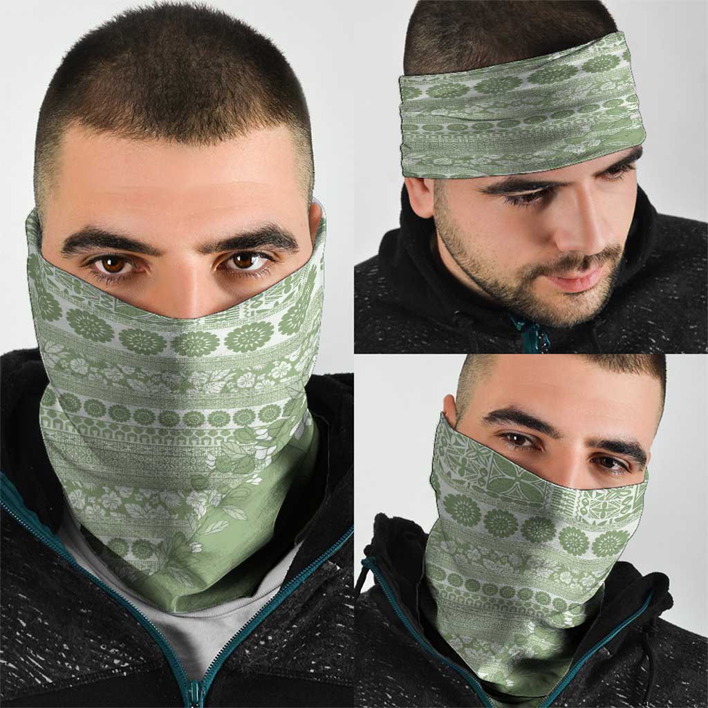 Fiji Marau na Kerisimasi Neck Gaiter Sage Green Tagimoucia Tapa Masi Tribal LT9 - Polynesian Pride