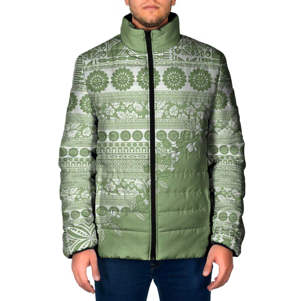 Fiji Marau na Kerisimasi Padded Jacket Sage Green Tagimoucia Tapa Masi Tribal LT9 Men Green - Polynesian Pride
