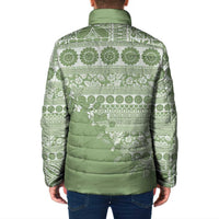 Fiji Marau na Kerisimasi Padded Jacket Sage Green Tagimoucia Tapa Masi Tribal LT9 - Polynesian Pride