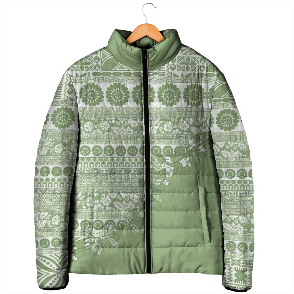 Fiji Marau na Kerisimasi Padded Jacket Sage Green Tagimoucia Tapa Masi Tribal LT9 - Polynesian Pride