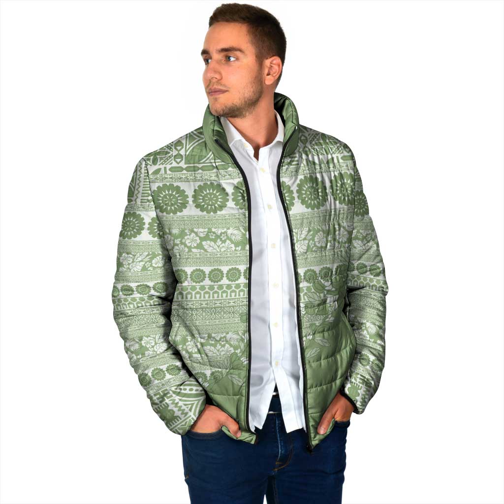 Fiji Marau na Kerisimasi Padded Jacket Sage Green Tagimoucia Tapa Masi Tribal LT9 - Polynesian Pride