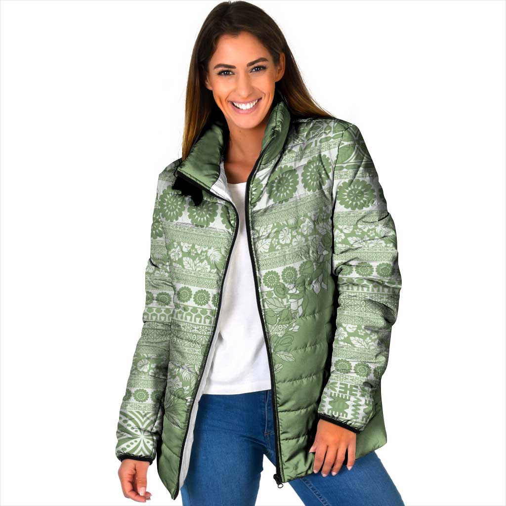 Fiji Marau na Kerisimasi Padded Jacket Sage Green Tagimoucia Tapa Masi Tribal LT9 Women Green - Polynesian Pride