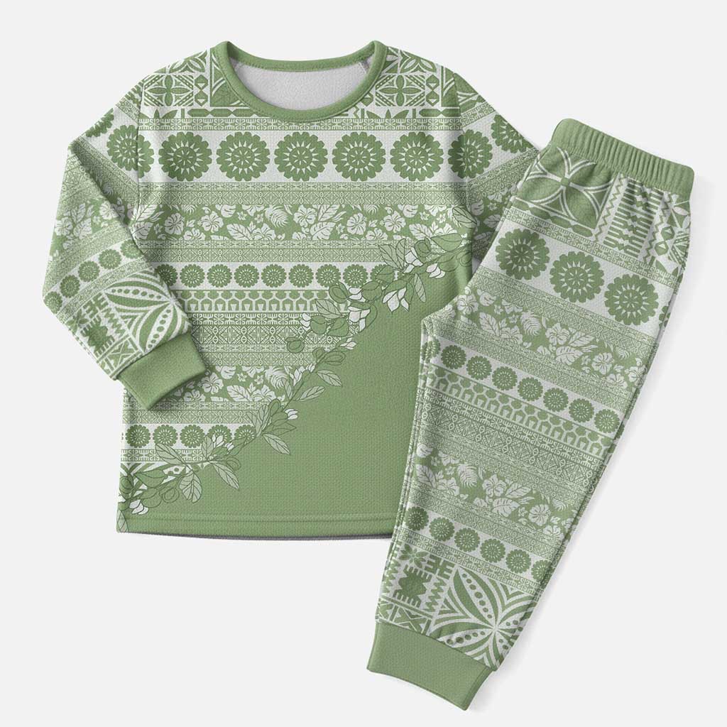 Fiji Marau na Kerisimasi Christmas Pajama Set Sage Green Tagimoucia Tapa Masi Tribal LT9 Men Green - Polynesian Pride
