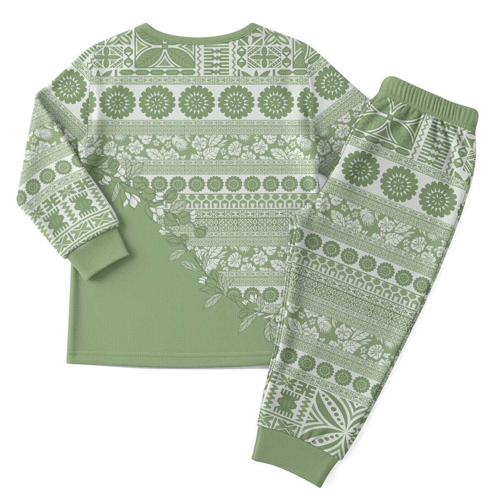 Fiji Marau na Kerisimasi Christmas Pajama Set Sage Green Tagimoucia Tapa Masi Tribal LT9 - Polynesian Pride