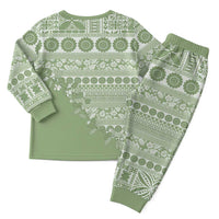 Fiji Marau na Kerisimasi Christmas Pajama Set Sage Green Tagimoucia Tapa Masi Tribal LT9 - Polynesian Pride