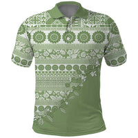 Fiji Marau na Kerisimasi Polo Shirt Sage Green Tagimoucia Tapa Masi Tribal LT9 Green - Polynesian Pride