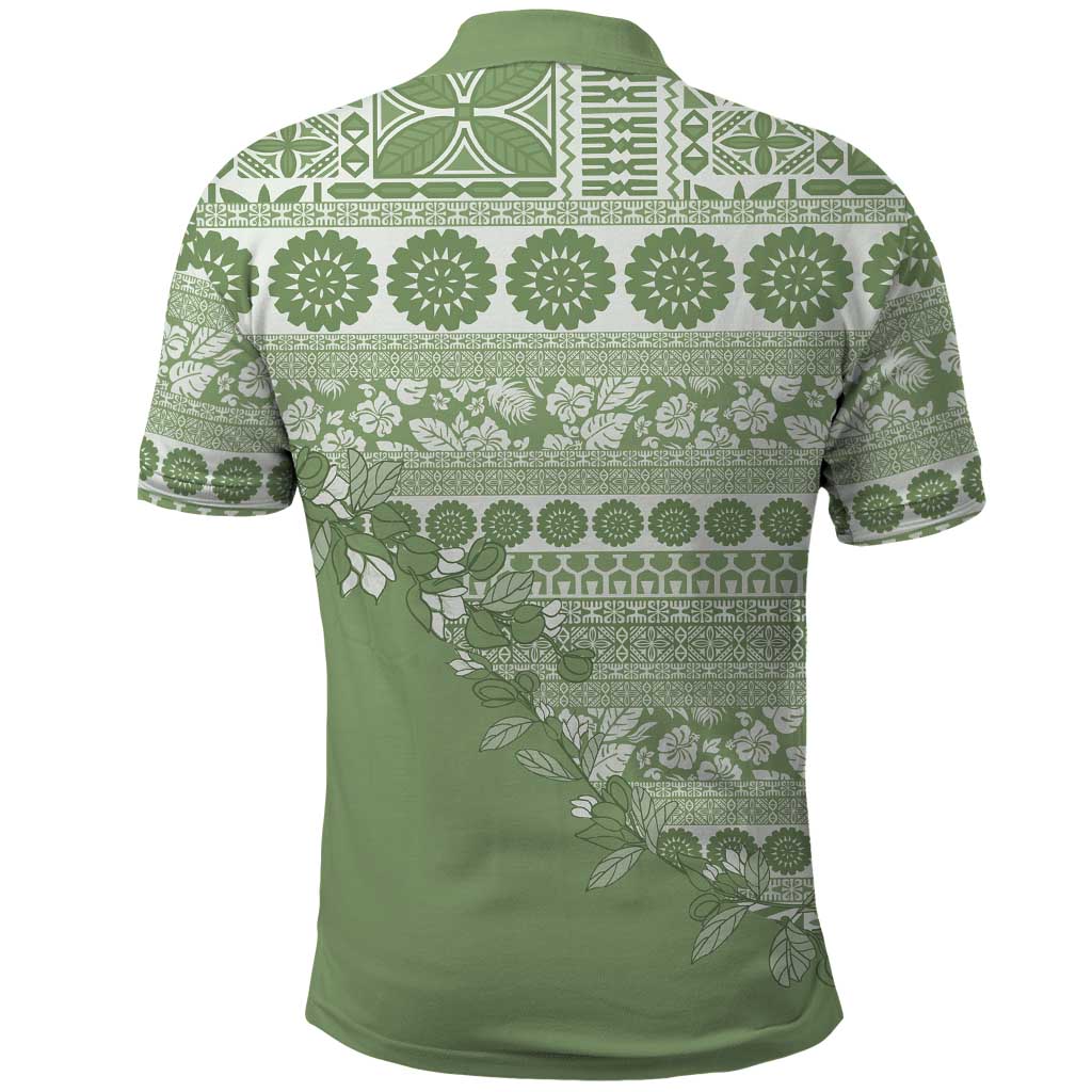 Fiji Marau na Kerisimasi Polo Shirt Sage Green Tagimoucia Tapa Masi Tribal LT9 - Polynesian Pride