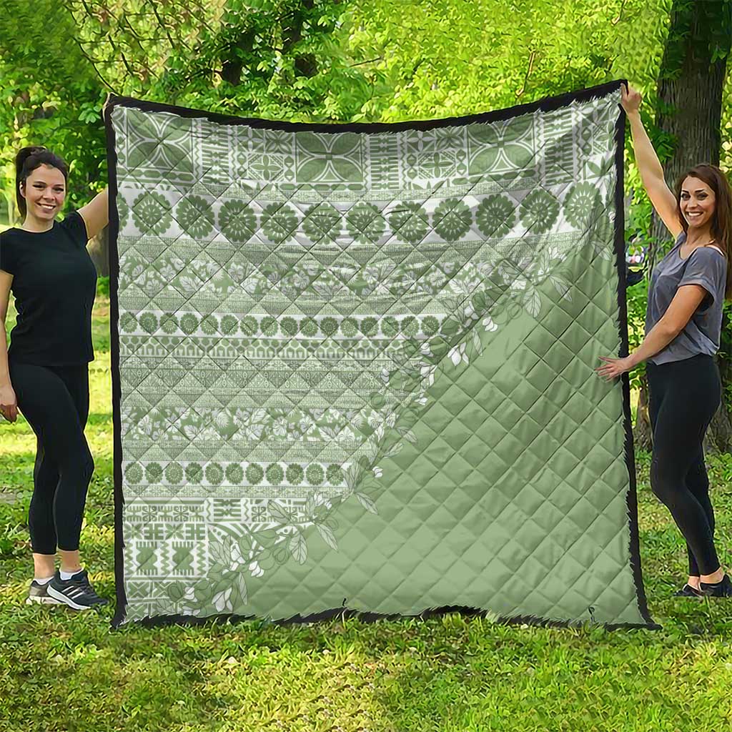 Fiji Marau na Kerisimasi Quilt Sage Green Tagimoucia Tapa Masi Tribal LT9 - Polynesian Pride
