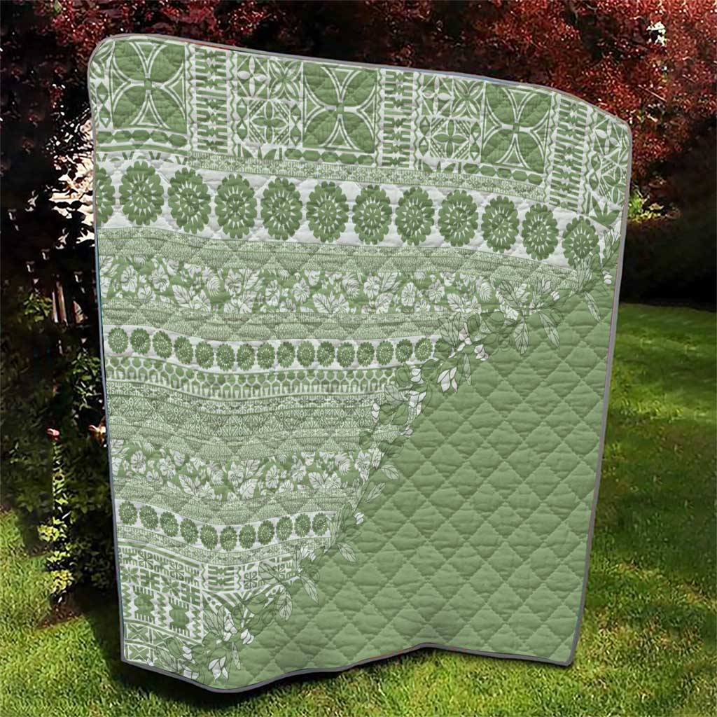 Fiji Marau na Kerisimasi Quilt Sage Green Tagimoucia Tapa Masi Tribal LT9 - Polynesian Pride