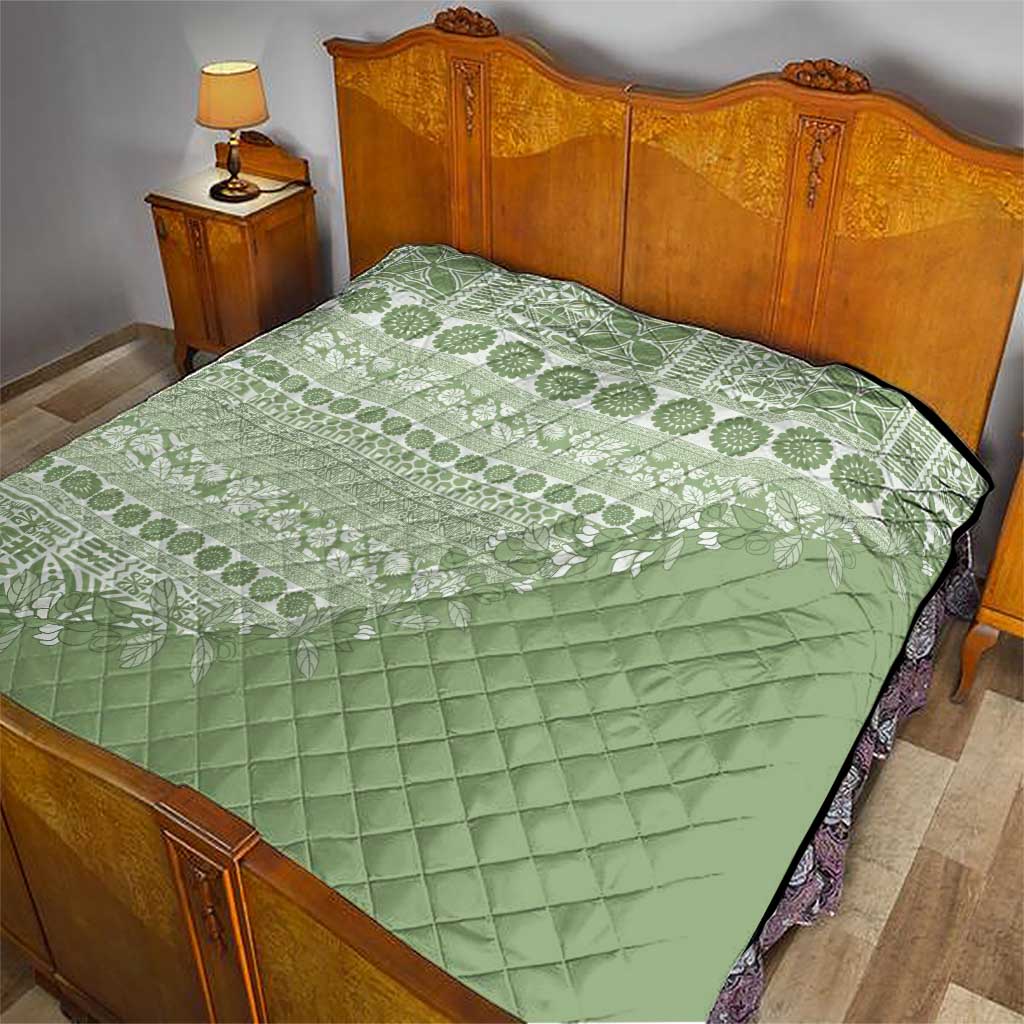 Fiji Marau na Kerisimasi Quilt Sage Green Tagimoucia Tapa Masi Tribal LT9 - Polynesian Pride