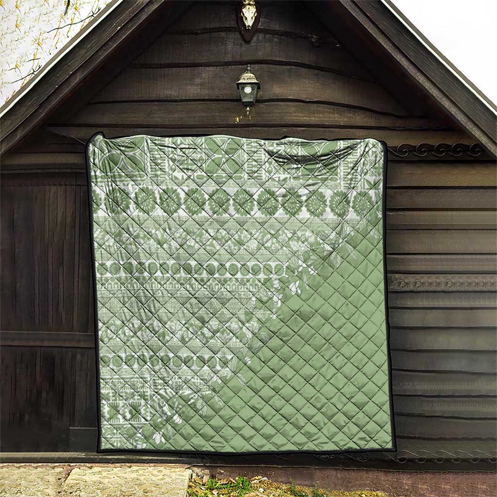 Fiji Marau na Kerisimasi Quilt Sage Green Tagimoucia Tapa Masi Tribal LT9 - Polynesian Pride