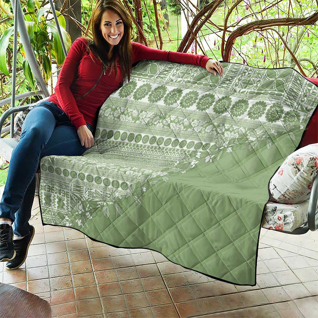 Fiji Marau na Kerisimasi Quilt Sage Green Tagimoucia Tapa Masi Tribal LT9 - Polynesian Pride