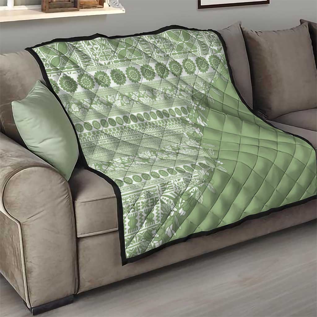 Fiji Marau na Kerisimasi Quilt Sage Green Tagimoucia Tapa Masi Tribal LT9 - Polynesian Pride