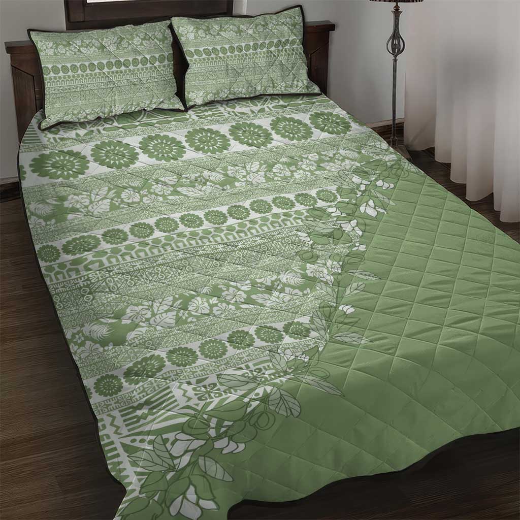 Fiji Marau na Kerisimasi Quilt Bed Set Sage Green Tagimoucia Tapa Masi Tribal LT9 Green - Polynesian Pride