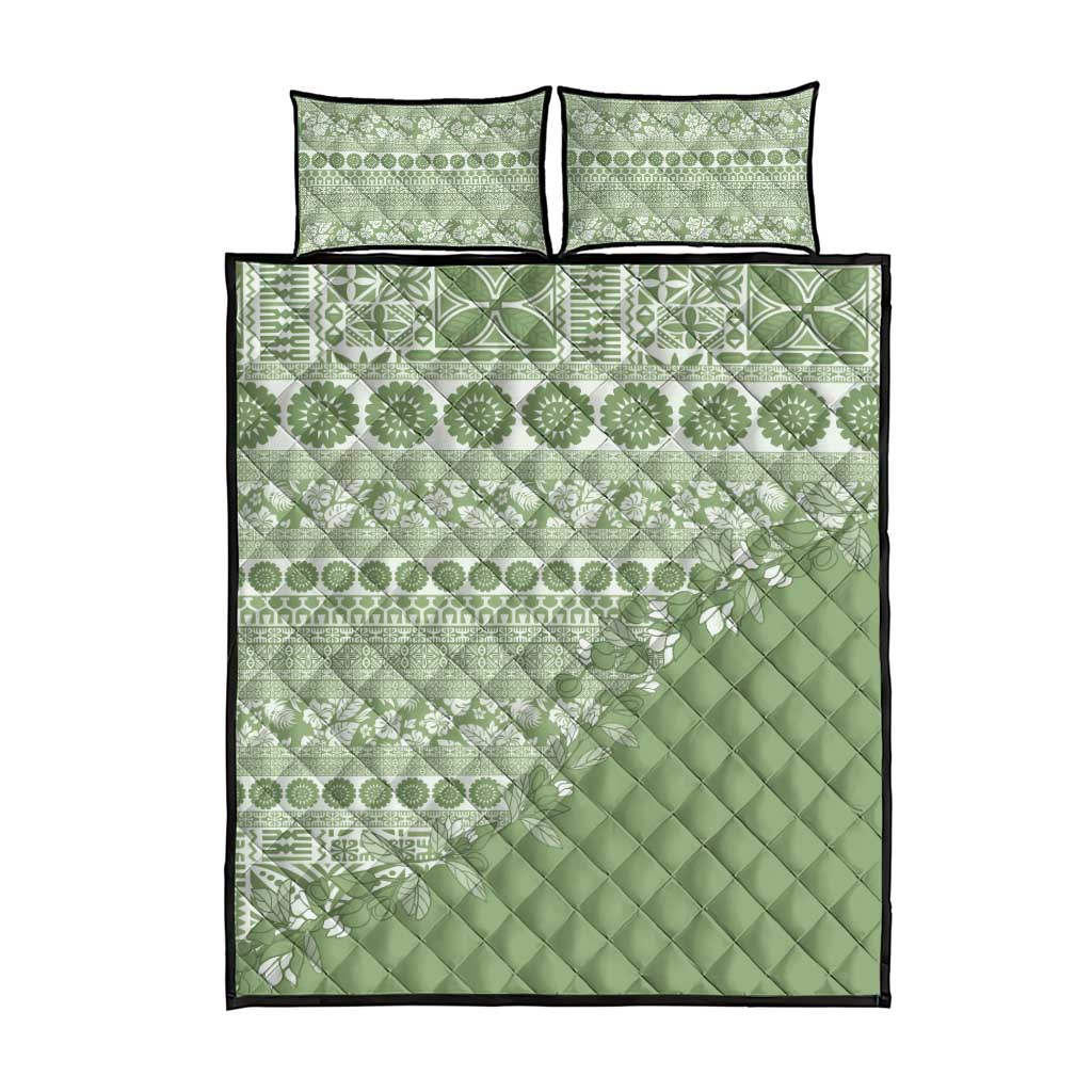 Fiji Marau na Kerisimasi Quilt Bed Set Sage Green Tagimoucia Tapa Masi Tribal LT9 - Polynesian Pride