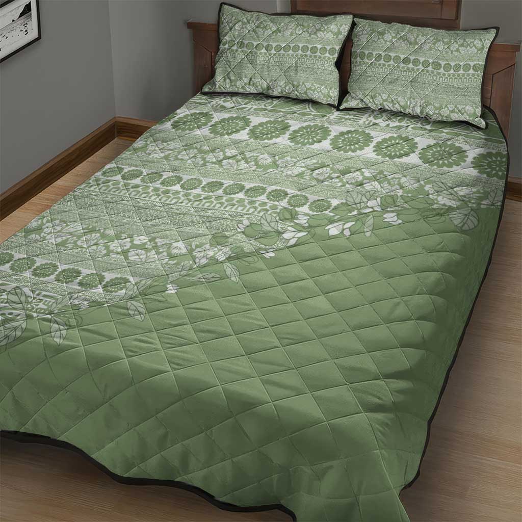 Fiji Marau na Kerisimasi Quilt Bed Set Sage Green Tagimoucia Tapa Masi Tribal LT9 - Polynesian Pride