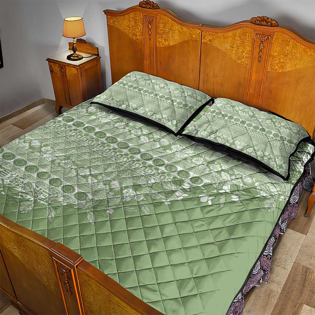 Fiji Marau na Kerisimasi Quilt Bed Set Sage Green Tagimoucia Tapa Masi Tribal LT9 - Polynesian Pride