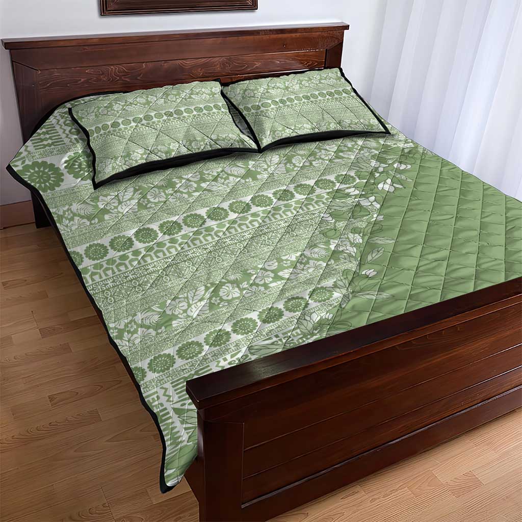 Fiji Marau na Kerisimasi Quilt Bed Set Sage Green Tagimoucia Tapa Masi Tribal LT9 - Polynesian Pride