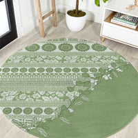 Fiji Marau na Kerisimasi Round Carpet Sage Green Tagimoucia Tapa Masi Tribal LT9 Green - Polynesian Pride