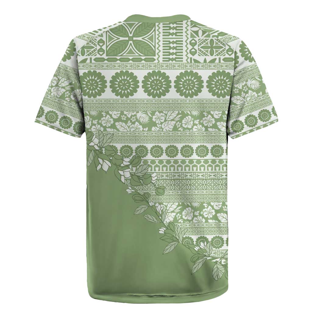 Fiji Marau na Kerisimasi Rugby Jersey Sage Green Tagimoucia Tapa Masi Tribal LT9 - Polynesian Pride