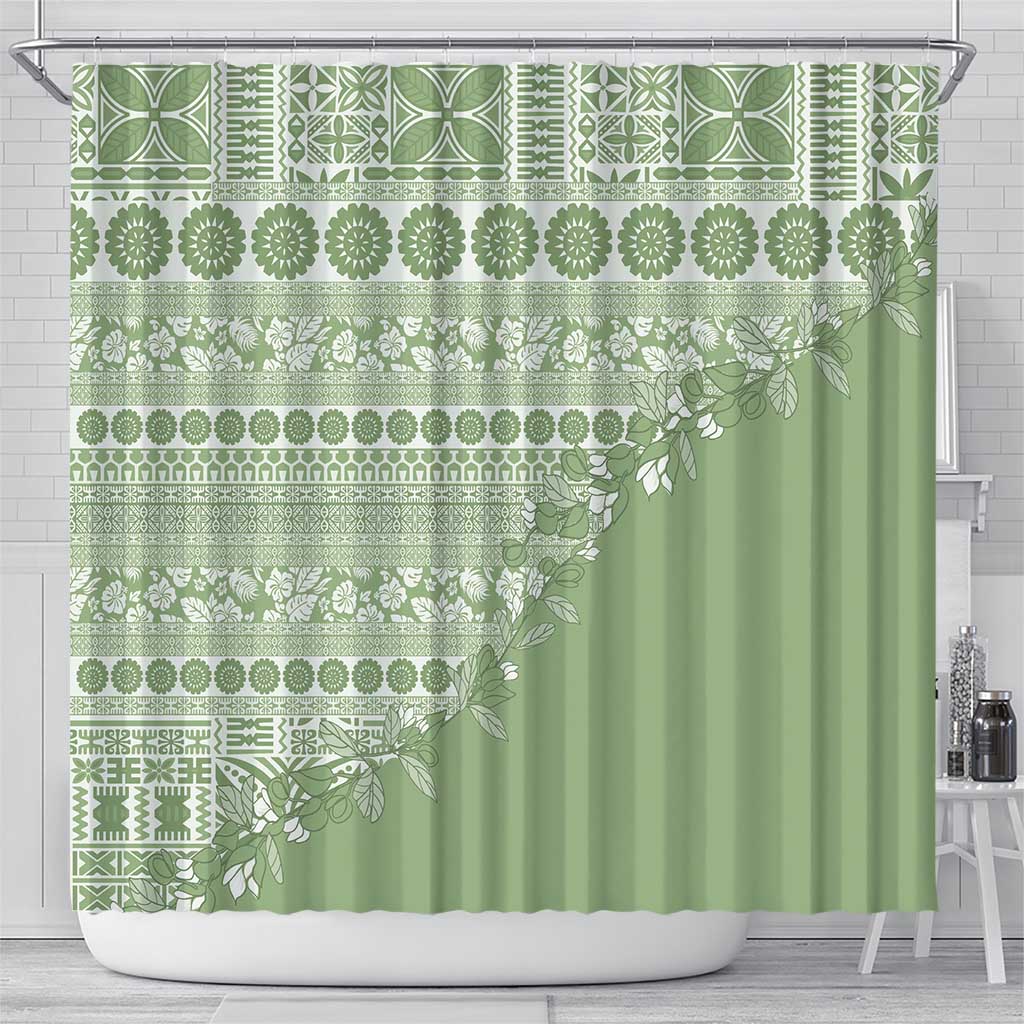 Fiji Marau na Kerisimasi Shower Curtain Sage Green Tagimoucia Tapa Masi Tribal LT9 - Polynesian Pride