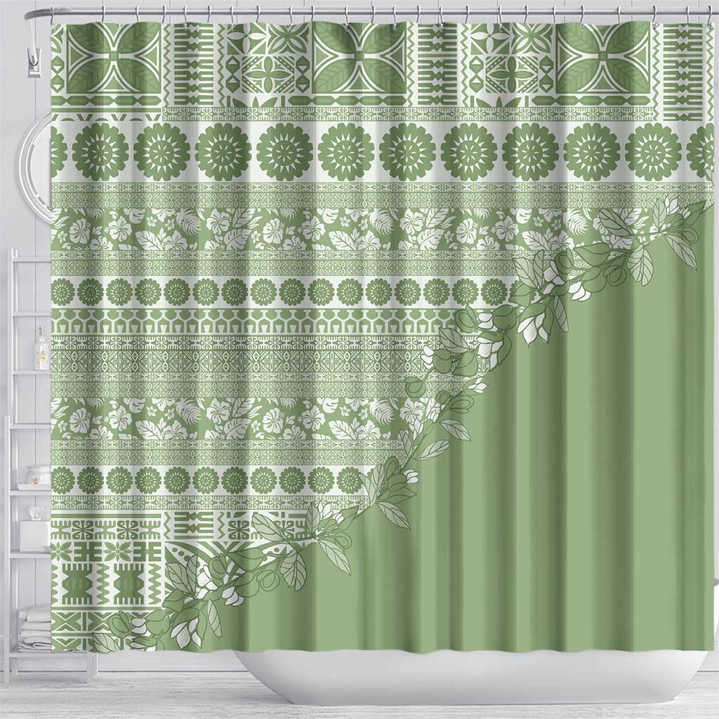 Fiji Marau na Kerisimasi Shower Curtain Sage Green Tagimoucia Tapa Masi Tribal LT9 - Polynesian Pride