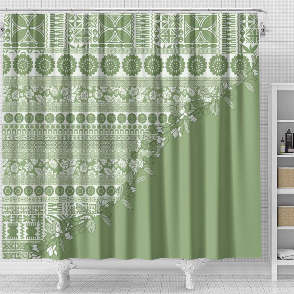 Fiji Marau na Kerisimasi Shower Curtain Sage Green Tagimoucia Tapa Masi Tribal LT9 - Polynesian Pride