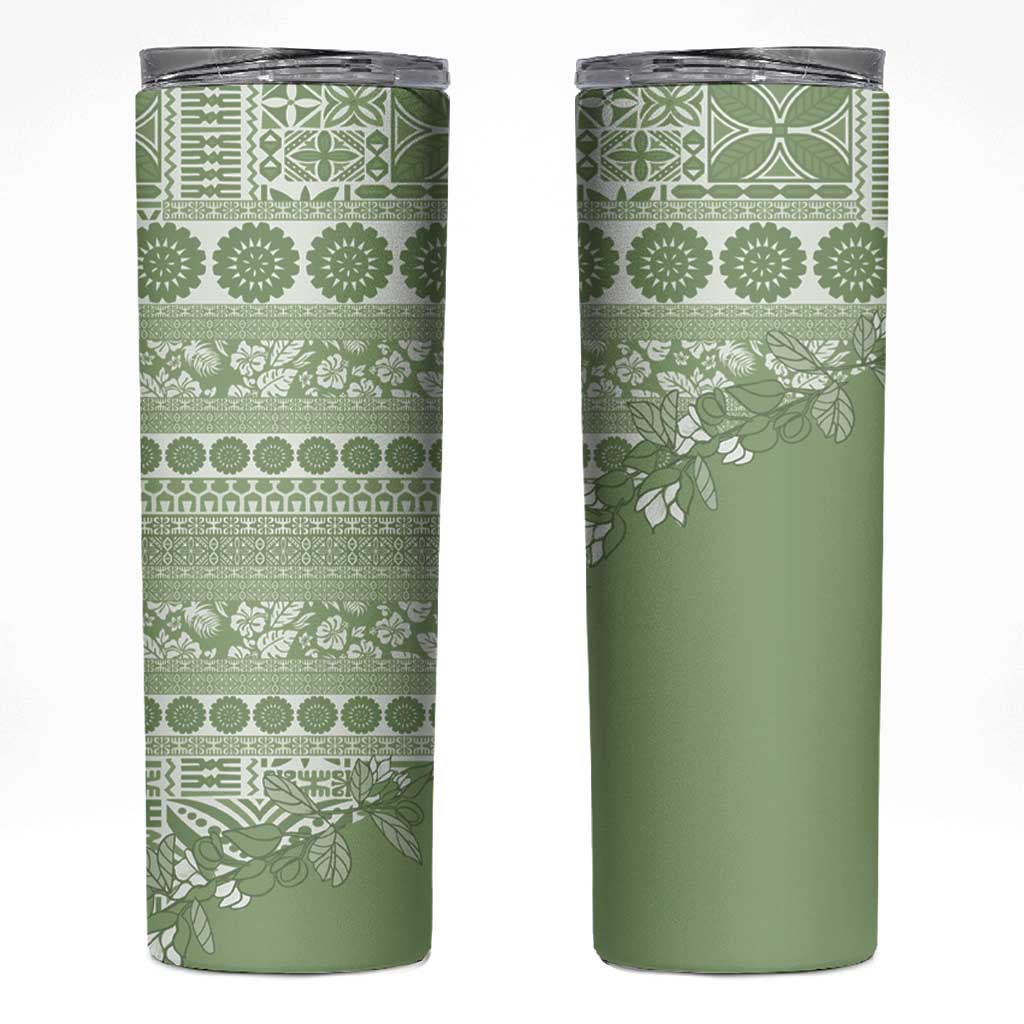 Fiji Marau na Kerisimasi Skinny Tumbler Sage Green Tagimoucia Tapa Masi Tribal LT9 Green - Polynesian Pride