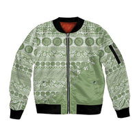Fiji Marau na Kerisimasi Sleeve Zip Bomber Jacket Sage Green Tagimoucia Tapa Masi Tribal LT9 Unisex Green - Polynesian Pride