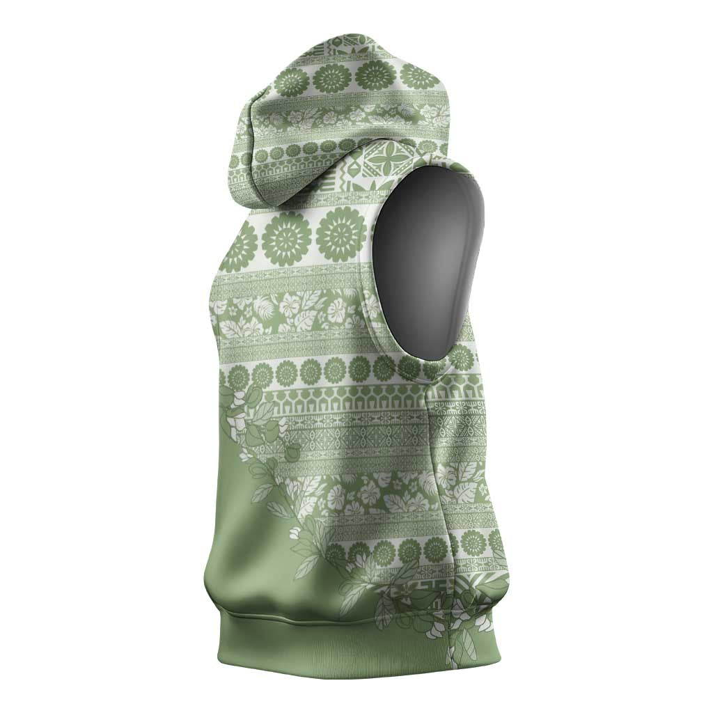 Fiji Marau na Kerisimasi Sleeveless Hoodie Sage Green Tagimoucia Tapa Masi Tribal LT9 - Polynesian Pride